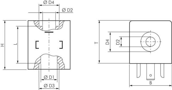Bobina electromagnetica 12 V=, forma V,dimensiune conector 3