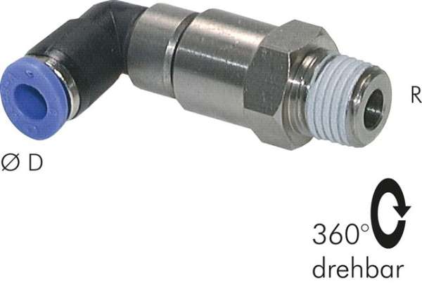 Racord push-in cot, rotativ cu rulment R 1/8"-8mm, IQS standard