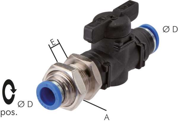Robinet push-in drept pentru panou 10mm, IQS standard