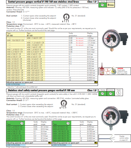 Manometru cu contacte  (CrNi/Ms), vertical, 160mm, -1 to 5 bar