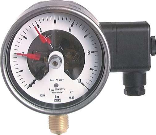 Manometru cu contacte  (CrNi/Ms), vertical, 160mm, 0 - 100 bar