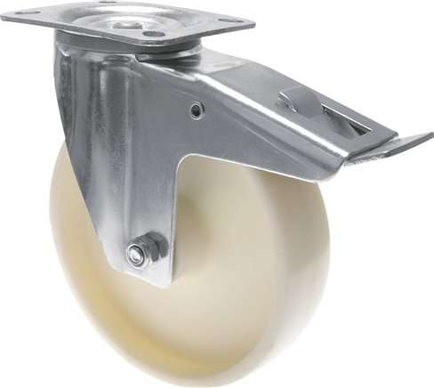 Roata industriala din plastic, 200mm, cu suport rotativ si frana