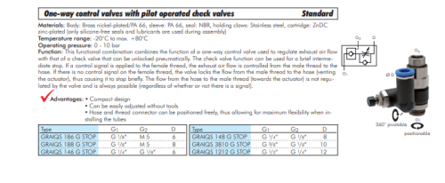 Amortizor de zgomot G 1/4"-8mm, supapă de verificare pilotata