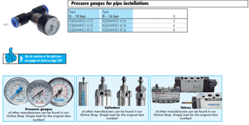 Manometru pentru furtun push-in 0 - 16bar, 4mm , IQS standard
