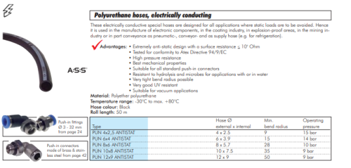 Furtun poliuretan 10 x 7.5mm ASS, anti-static
