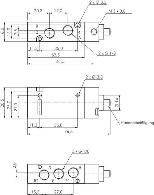 Valva pneumatica 5/2, G 1/8" - YPC