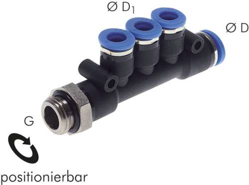 Racord push-in T 4 iesiri G1/4"-8mm-6mm, IQS standard
