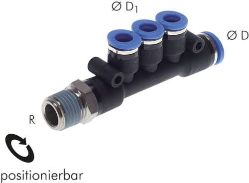 Racord push-in T 4 iesiri R1/4"-8mm-6mm, IQS standard